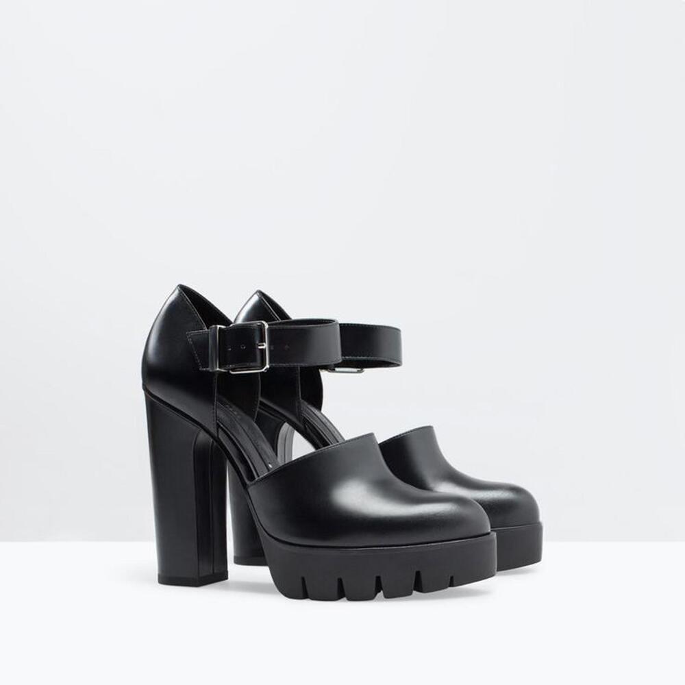 Zara Black High Heel Platform Shoes with Ankle Strap Lugg Sole 41